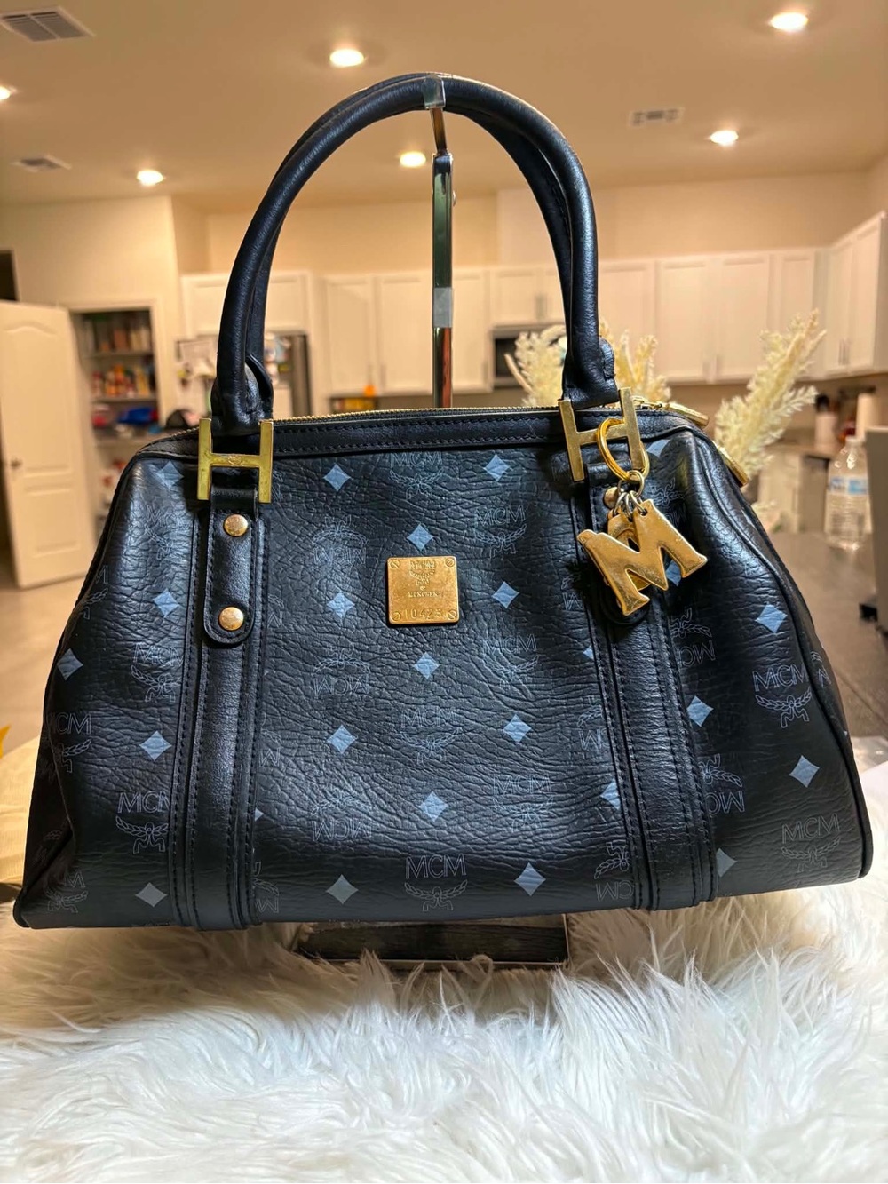 MCM Black Visetos Satchel with Gold 'M' Charm
